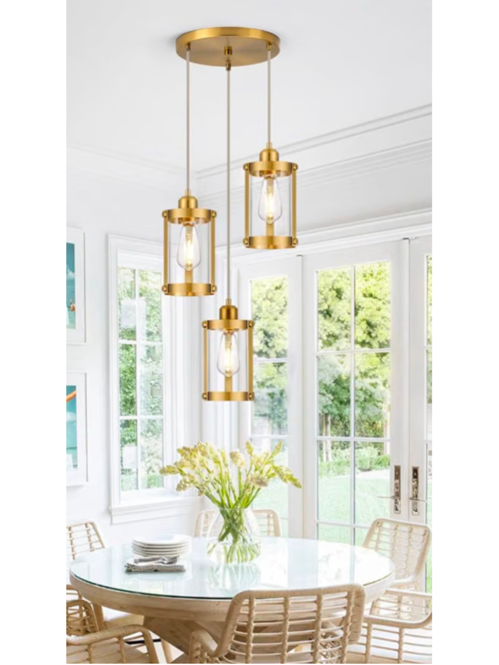 Brushed Gold 3-Light Cluster Pendant Chandelier